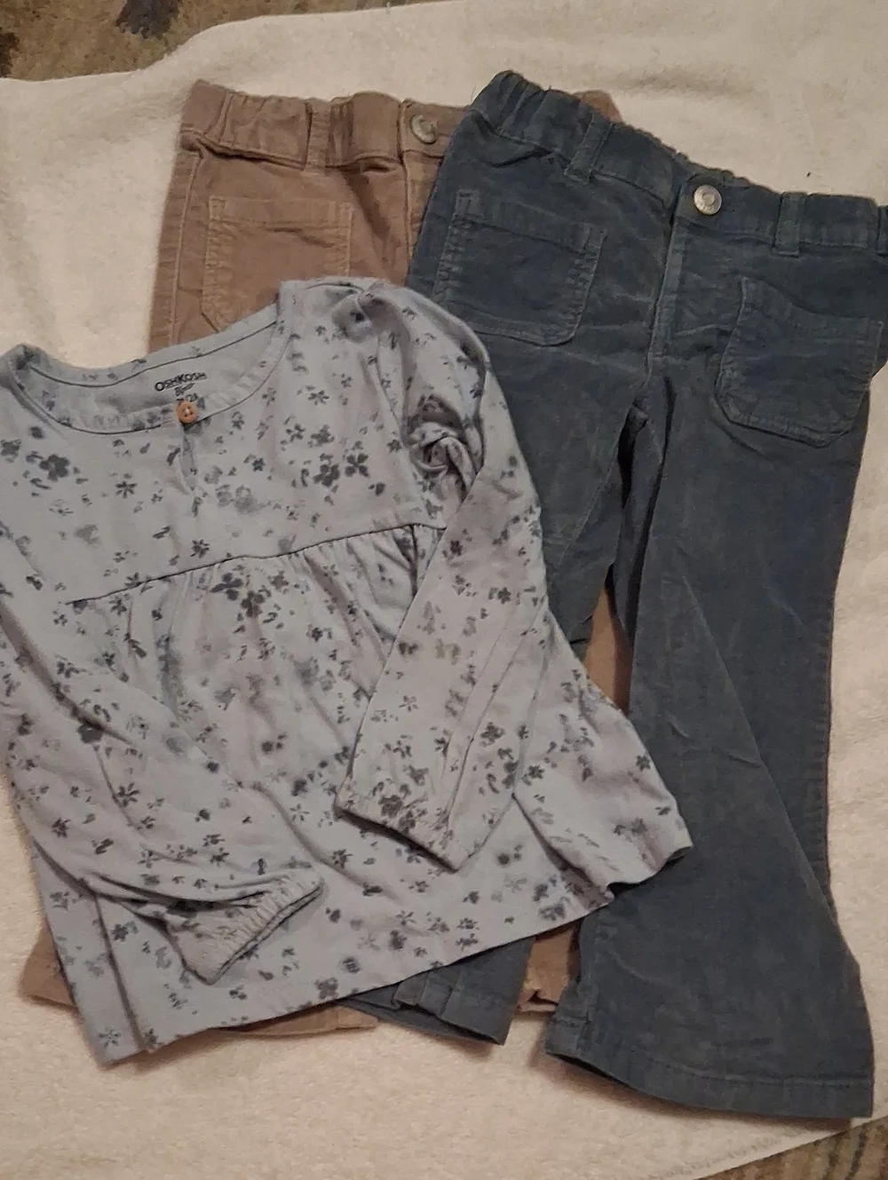 OshKosh B'gosh 2t Pale Blue Floral Long Sleeve Tee With Soft Corduroy Pants